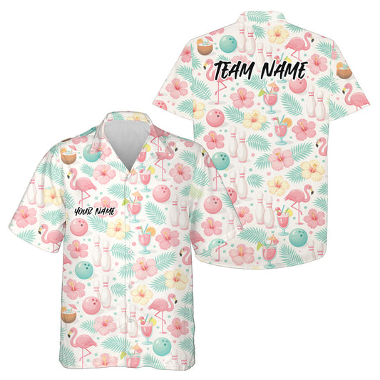 Custom Pastel Tone Tropical Plants And Flamingo Summer Vibe Bowling Hawaiian Shirts IPHW10862