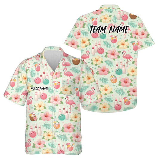 Custom Pastel Tone Tropical Plants And Flamingo Summer Vibe Bowling Hawaiian Shirts IPHW10863