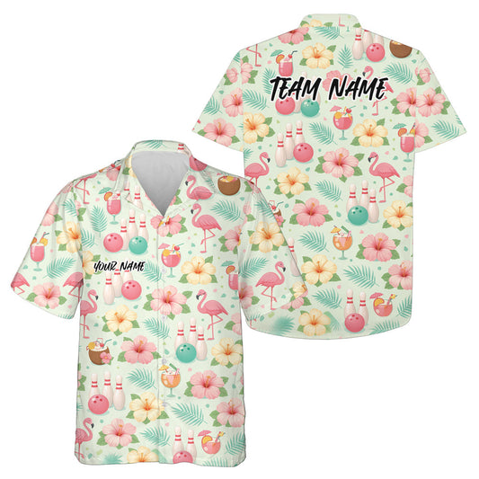 Custom Pastel Tone Tropical Plants And Flamingo Summer Vibe Bowling Hawaiian Shirts IPHW10863