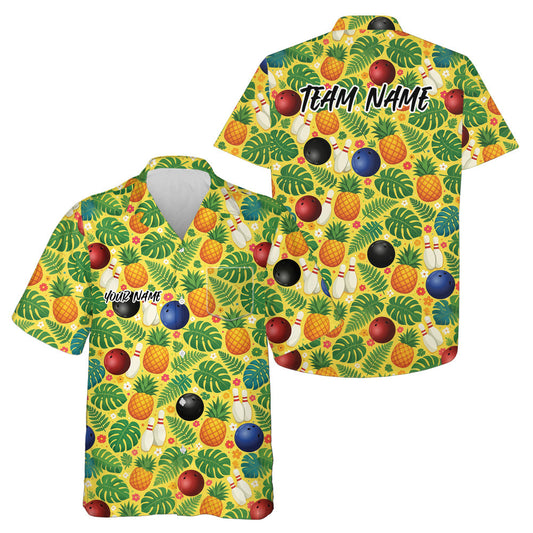 Custom Tropical Leaves And Pineapples Summer Vibe Hawaiian Bowling Team Shirt IPHW10864