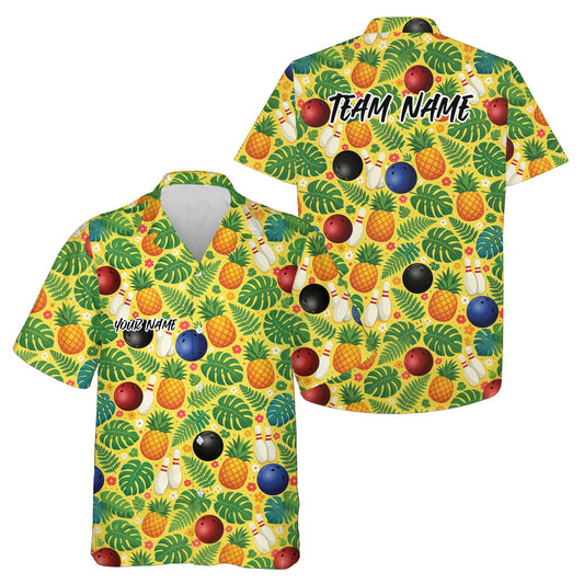Custom Tropical Leaves And Pineapples Summer Vibe Hawaiian Bowling Team Shirt IPHW10864
