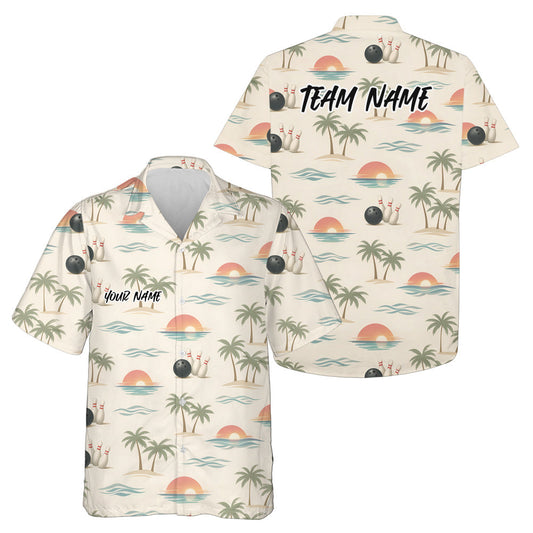 Custom Summer Vibe Ocean And Palm Tree Bowling Hawaiian Team Shirt IPHW10865