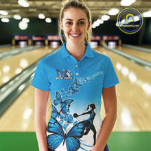 Load image into Gallery viewer, Custom Blue Gradient Butterfly Bowling Team Women Polo Shirts, Butterflies Bowlers Outfit IPHW9008