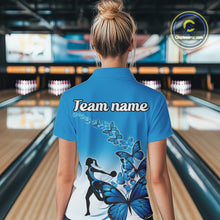 Load image into Gallery viewer, Custom Blue Gradient Butterfly Bowling Team Women Polo Shirts, Butterflies Bowlers Outfit IPHW9008