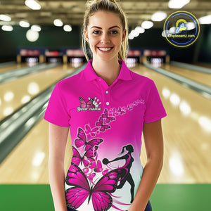Custom Pink Gradient Butterfly Bowling Team Women Polo Shirts, Butterflies Bowlers Outfit IPHW9009