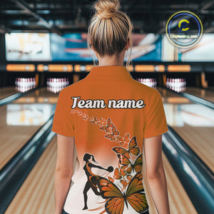 Custom Orange Gradient Butterfly Bowling Team Women Quarter-Zip Shirts, Bowlers Outfit IPHW9010