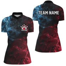 Load image into Gallery viewer, Blue And Red Thunder Lightning Custom Bowling Uniforms, Patriotic Bowling Shirts For Women IPHW7315