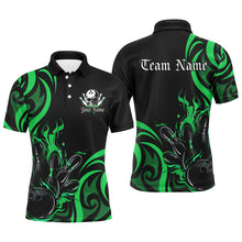 Load image into Gallery viewer, Custom Black And Green Flame Bowling Shirts For Men, Bowling League Shirts Team Jerseys IPHW7323