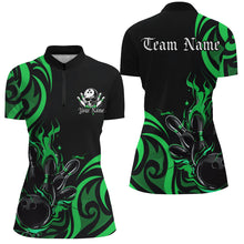 Load image into Gallery viewer, Custom Black And Green Flame Bowling Shirts For Women, Bowling League Shirts Team Jerseys IPHW7323