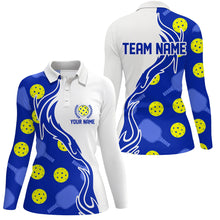 Load image into Gallery viewer, Pickleball Ball And Paddles Custom Pickleball Shirts for ladies, Casual Pickleball Polo Tops | Blue IPHW5532