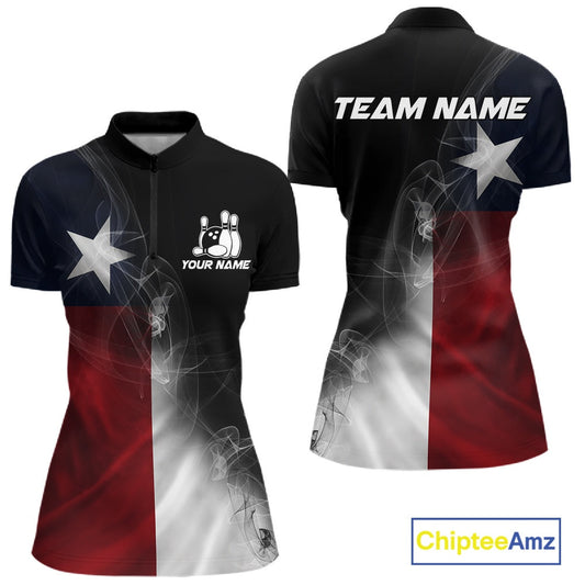 Custom Smoke Texas Flag Bowling Women Team Shirts, Patriotic Texas Bowling Jerseys IPHW10625