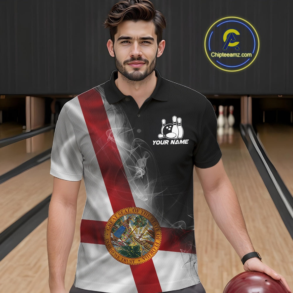 Custom Smoke Florida Flag Bowling Men Team Shirts, Patriotic Florida Bowling Jerseys IPHW10626