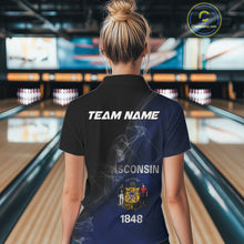 Load image into Gallery viewer, Custom Smoke Wisconsin Flag Bowling Women Team Shirts, Patriotic Wisconsin Bowling Jerseys IPHW10628