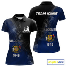 Load image into Gallery viewer, Custom Smoke Wisconsin Flag Bowling Women Team Shirts, Patriotic Wisconsin Bowling Jerseys IPHW10628