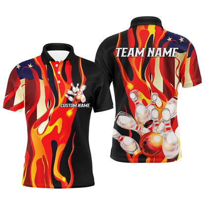 Flame American Flag Custom Bowling Team Shirts For Men And Women, Patriotic Bowling Jerseys IPHW5983