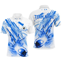 Load image into Gallery viewer, Blue Bowling Strike Custom Bowling Polo/ Quarter Zip Team Shirts, Men And Women Bowling Outfit IPHW6262