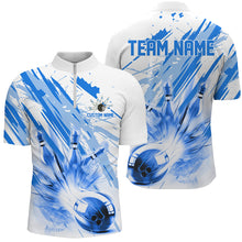 Load image into Gallery viewer, Blue Bowling Strike Custom Bowling Polo/ Quarter Zip Team Shirts, Men And Women Bowling Outfit IPHW6262