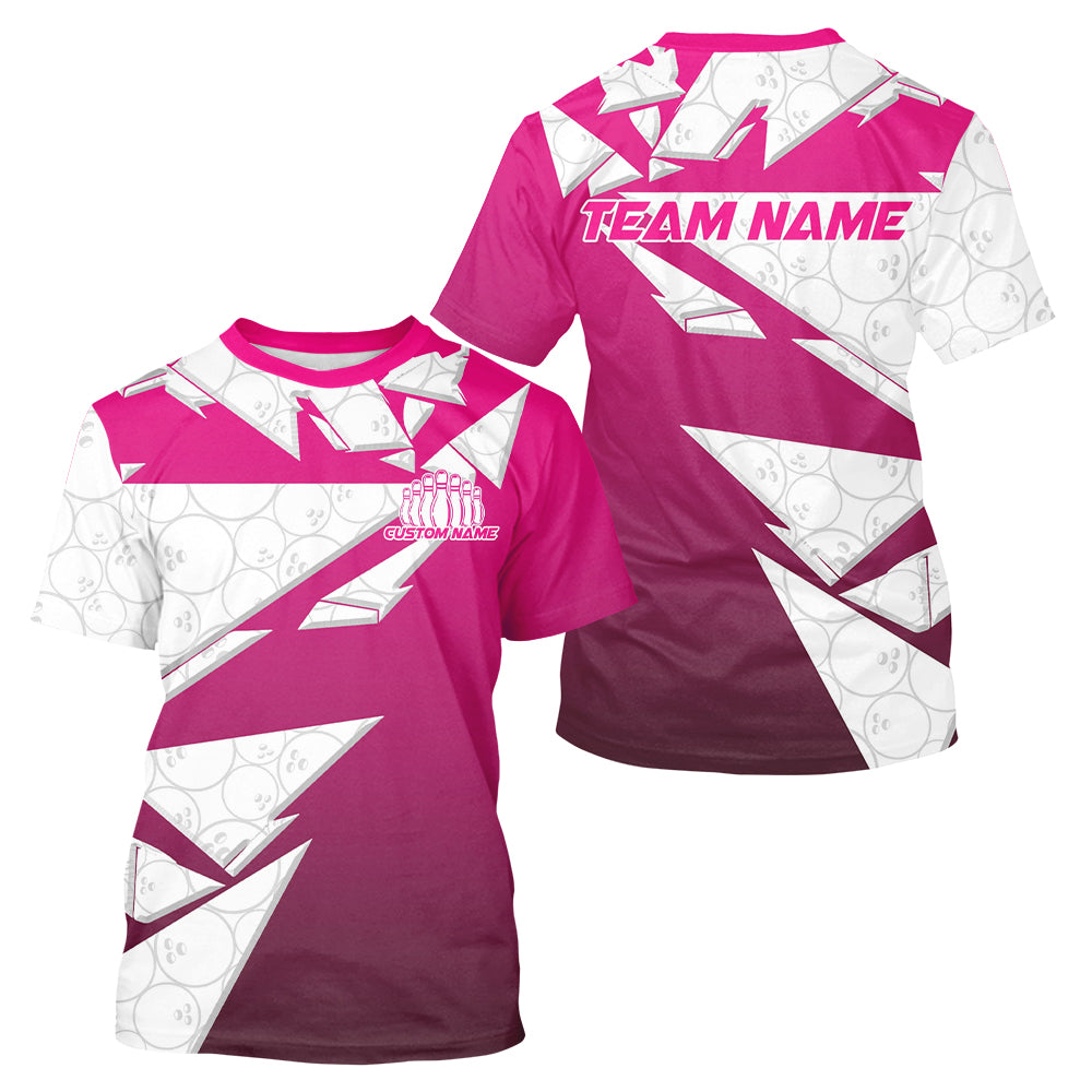 Custom Pink Bowling Team T-Shirts For Men, Bowling Ball Pattern Bowlers Outfits IPHW6270