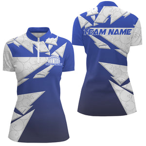 Custom Blue Bowling Team Shirts For Women, Bowling Ball Pattern Bowlers Outfits IPHW6271