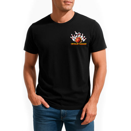 Personalized Flame Dragon Bowling T-Shirts For Men, Fire Bowling Ball Design IPHW9064