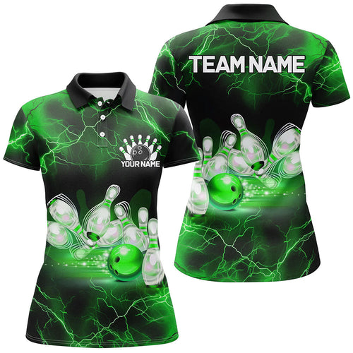 Green Thunder Lightning Custom Ladies Bowling Shirts, Bowling League Shirts Bowling Jersey IPHW7333