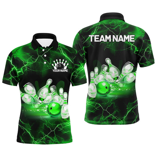Green Thunder Lightning Custom Bowling Shirts For Men, Bowling League Shirts Bowling Jersey IPHW7333