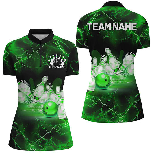 Green Thunder Lightning Custom Ladies Bowling Shirts, Bowling League Shirts Bowling Jersey IPHW7333