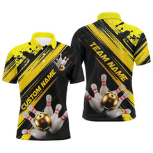 Load image into Gallery viewer, Black And Gold Custom Bowling Shirts For Men, Custom Bowling Uniforms Outfit Bowling IPHW7337
