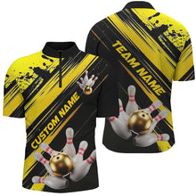 Load image into Gallery viewer, Black And Gold Custom Bowling Shirts For Men, Custom Bowling Uniforms Outfit Bowling IPHW7337