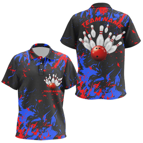 Blue And Red Camo Bowling Team Shirts Custom Kid Polo Shirts Bowling League Shirts IPHW5363