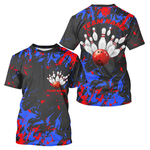 Blue And Red Camo Bowling Team Custom Men T-Shirts Bowling League IPHW5363