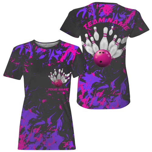 Purple And Pink Camo Bowling Team Custom Women T-Shirts Bowling League IPHW5365