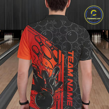 Load image into Gallery viewer, Custom Black And Red Orange Flame Bowling Polo Shirts For Men, Bowling Pattern Shirt IPHW9271