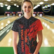 Load image into Gallery viewer, Custom Black And Red Orange Flame Bowling Women Quarter-Zip Shirt, Bowling Pattern Shirt IPHW9271