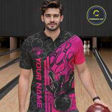 Load image into Gallery viewer, Custom Black And Pink Purple Flame Bowling Polo Shirts For Men, Bowling Pattern Shirt IPHW9272