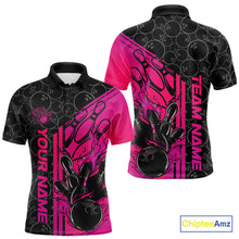 Load image into Gallery viewer, Custom Black And Pink Purple Flame Bowling Polo Shirts For Men, Bowling Pattern Shirt IPHW9272