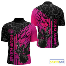 Load image into Gallery viewer, Custom Black And Pink Purple Flame Bowling Quarter-Zip Shirts For Men, Bowling Pattern Shirt IPHW9272