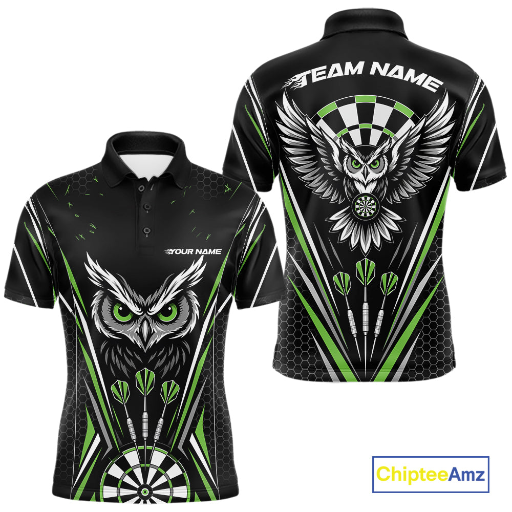 Custom Black And Green Owl Darts Polo Shirts For Men, Darts Team Jerseys IPHW11725