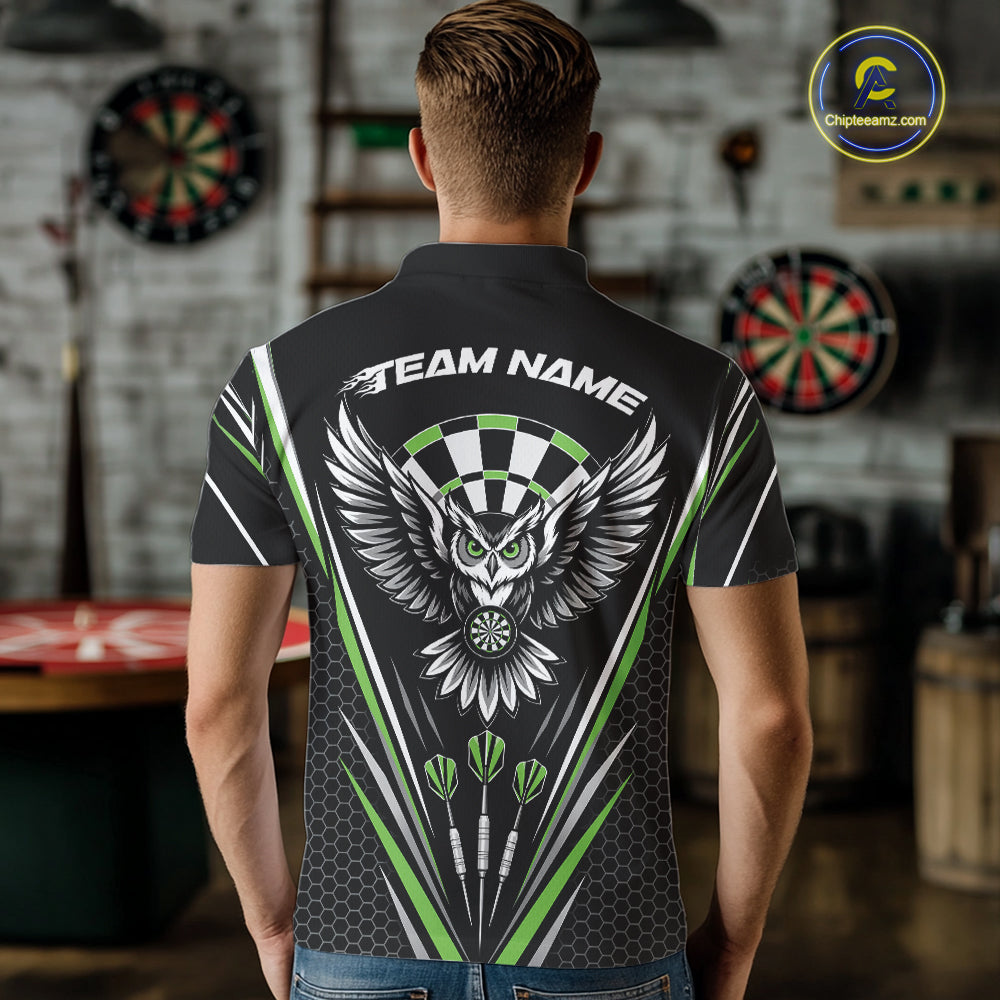 Custom Black And Green Owl Darts Polo Shirts For Men, Darts Team Jerseys IPHW11725
