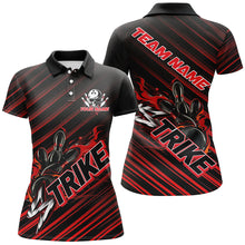 Load image into Gallery viewer, Custom Black And Red Flame Strike Bowling Shirts For Women, Bowling League Bowling Uniform IPHW7338