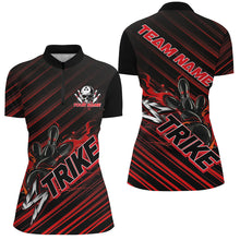 Load image into Gallery viewer, Custom Black And Red Flame Strike Bowling Shirts For Women, Bowling League Bowling Uniform IPHW7338