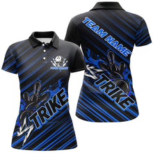 Load image into Gallery viewer, Custom Black And Blue Flame Strike Bowling Shirts For Women, Bowling League Bowling Uniform IPHW7339