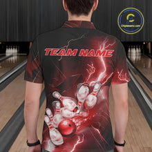 Load image into Gallery viewer, Custom Red Thunder Lightning Bowling Polo Shirts For Men, Bowling League Shirt IPHW9794
