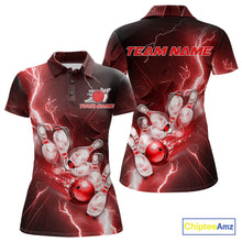 Load image into Gallery viewer, Custom Red Thunder Lightning Bowling Polo Shirts For Women, Bowling League Shirt IPHW9794