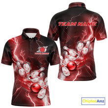 Load image into Gallery viewer, Custom Red Thunder Lightning Bowling Polo Shirts For Men, Bowling League Shirt IPHW9794