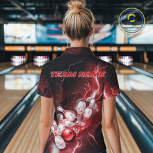 Load image into Gallery viewer, Custom Red Thunder Lightning Bowling Quarter-Zip Shirts For Women, Bowling League Shirt IPHW9794