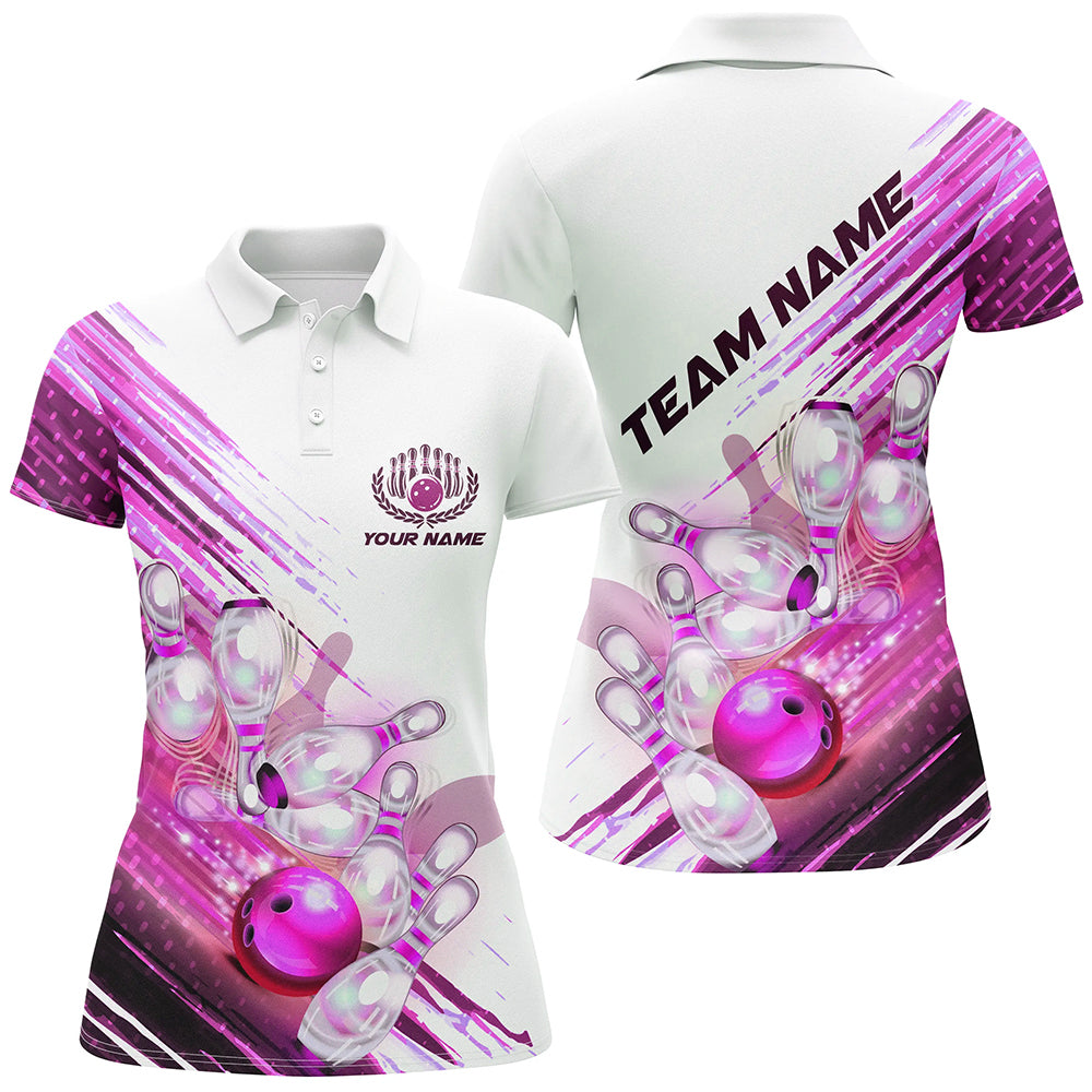 Custom Pink Bowling Shirts For Women, Pink Female Bowling Shirts Bowling Uniform With Name IPHW5372