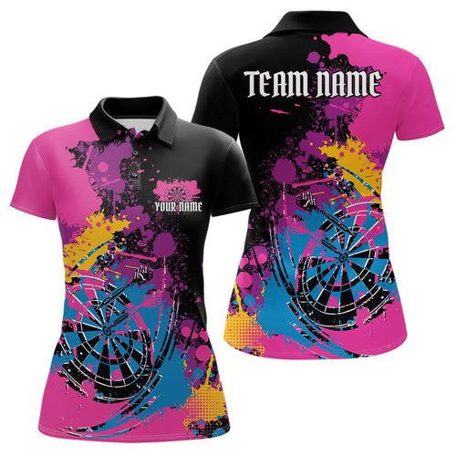 Custom Colorful Splatter Dartboard Dart Polo Shirt For Women, Grunge Dart Team Jerseys IPHW9961