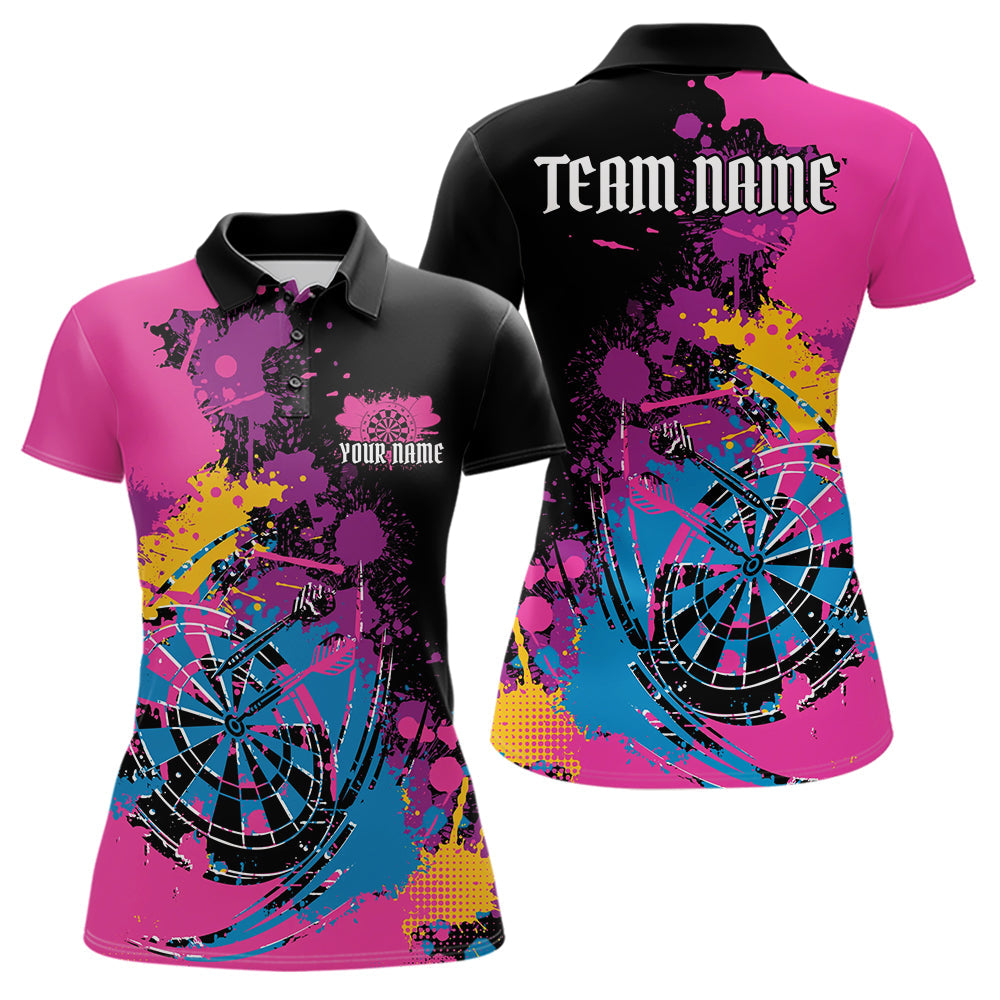 Custom Colorful Splatter Dartboard Dart Polo Shirt For Women, Grunge Dart Team Jerseys IPHW9961