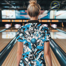 Load image into Gallery viewer, Custom Graffity Blue Camo Bowling Team Women Polo Shirts, Camouflage Bowling Jerseys IPHW10215